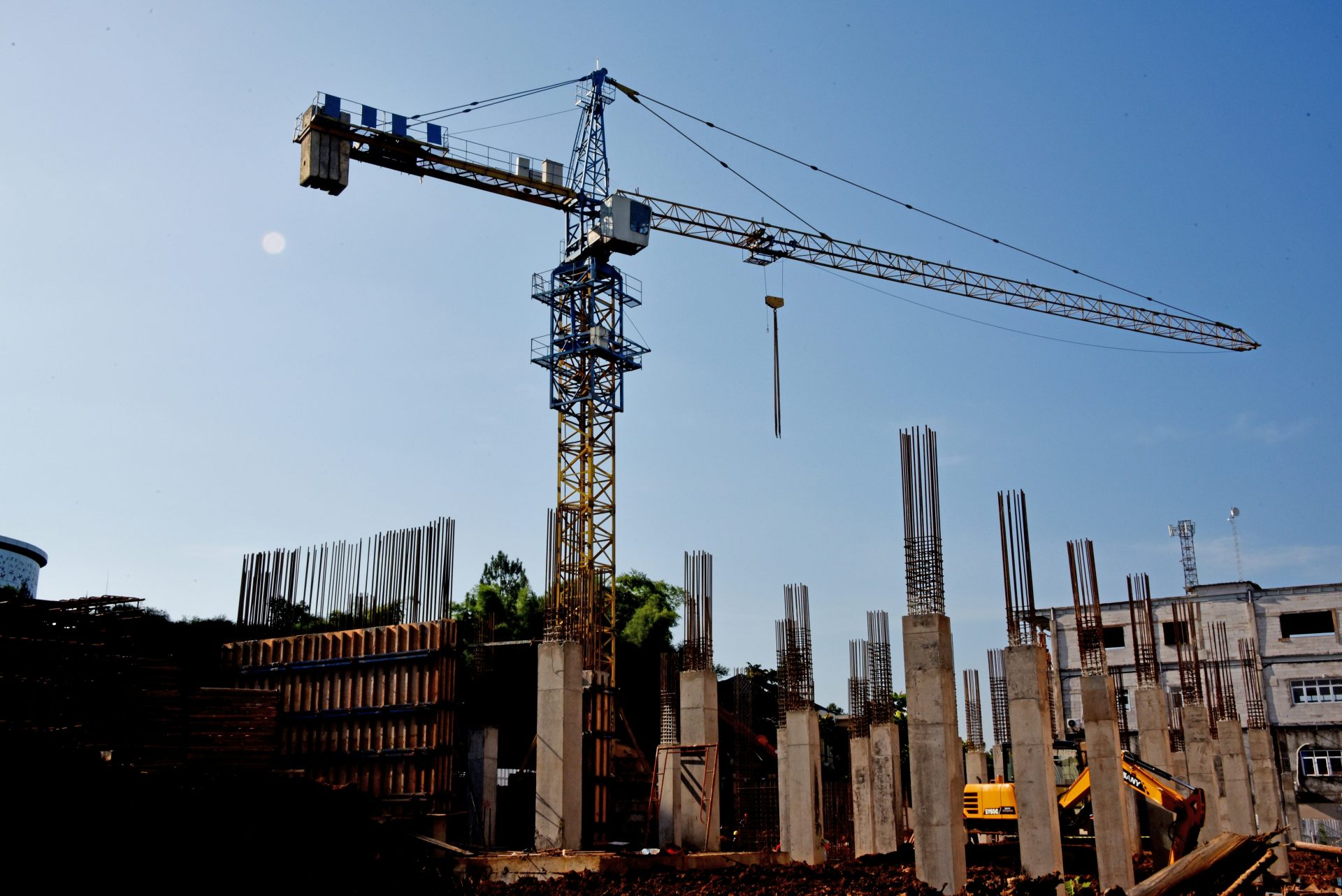 Construction site with a tall crane