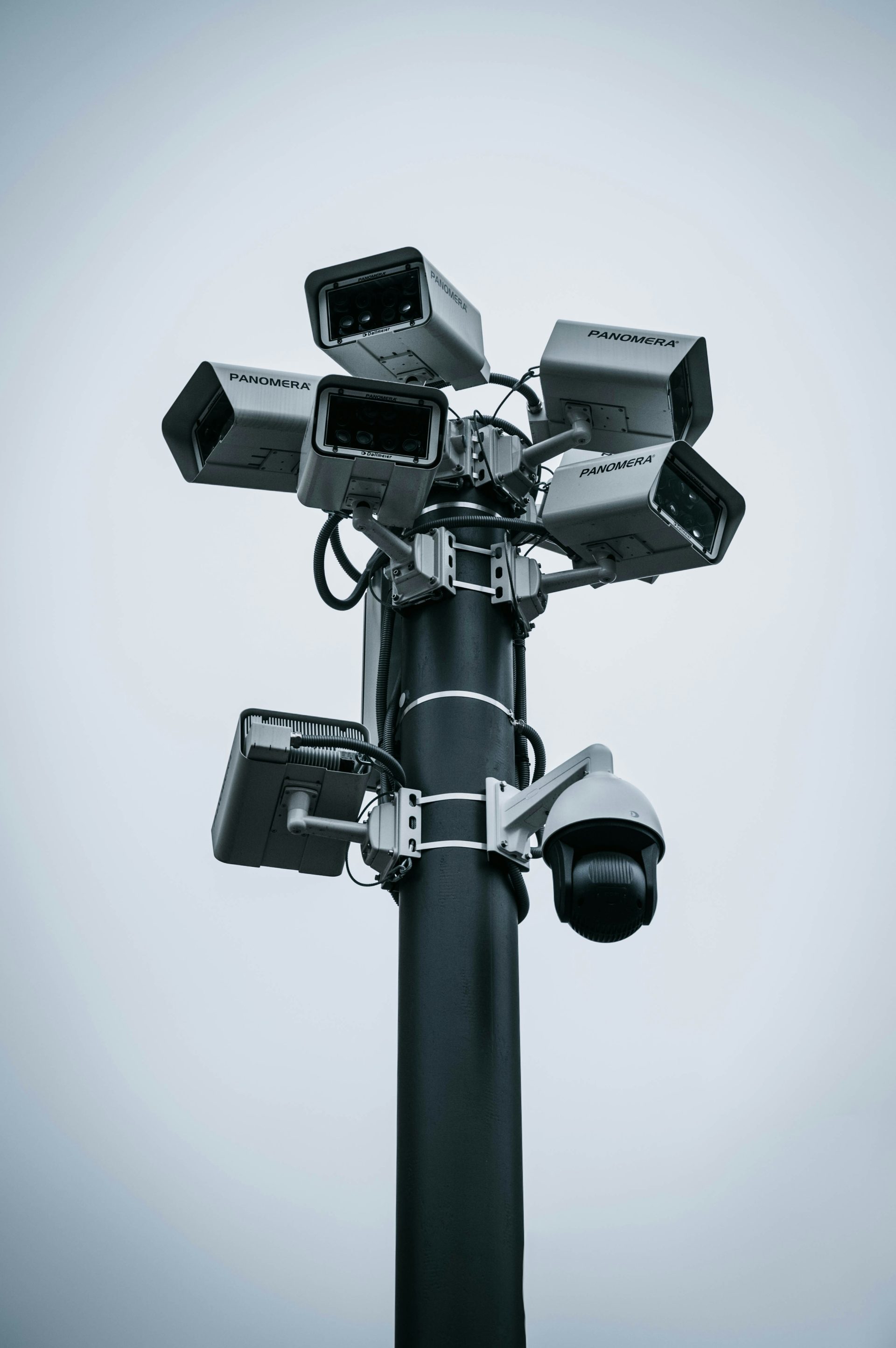 Cluster of CCTV cameras on a pole